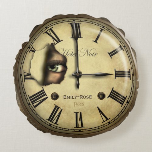 Funny Personaiized Vintage Clock Face Round Pillow