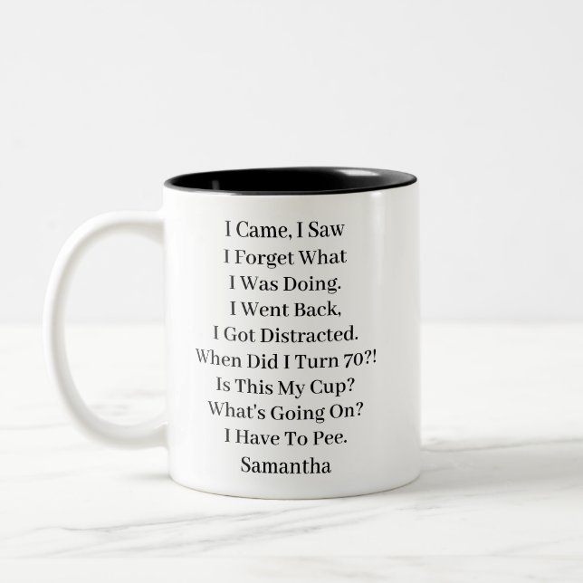 Funny Personalized 70th Birthday  Two-Tone Coffee Mug (Left)