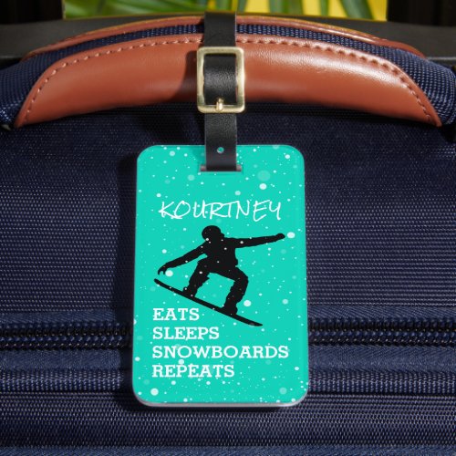 Funny Personalized Bag Attention  Snowboard Teal Luggage Tag