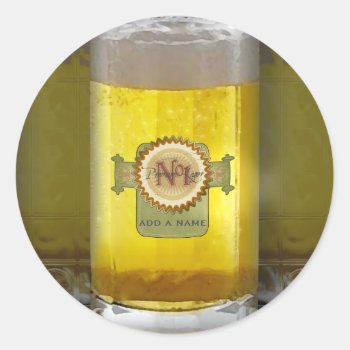 Funny Personalized Beer Glass Classic Round Sticker by LaBoutiqueEclectique at Zazzle