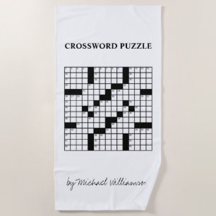 Funny Personalized Black White Crossword Puzzle Beach Towel
