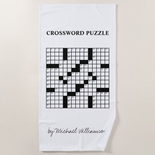 Funny Personalized Black White Crossword Puzzle Beach Towel