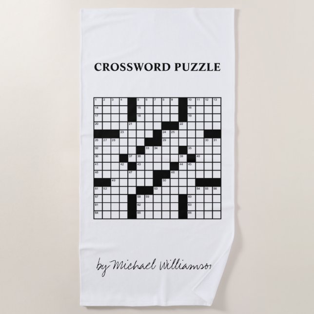 Funny Personalized Black White Crossword Puzzle Beach Towel (Front)
