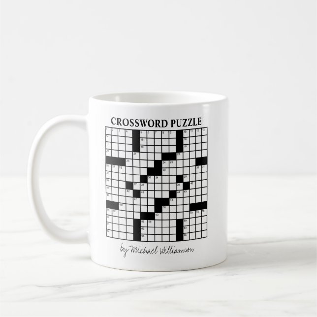 Funny Personalized Black White Crossword Puzzle Coffee Mug (Left)