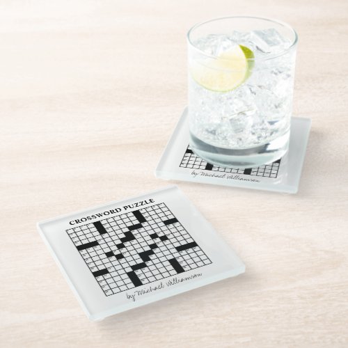 Funny Personalized Black White Crossword Puzzle Glass Coaster