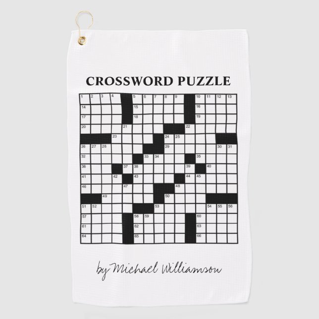 Funny Personalized Black White Crossword Puzzle Golf Towel (Front)
