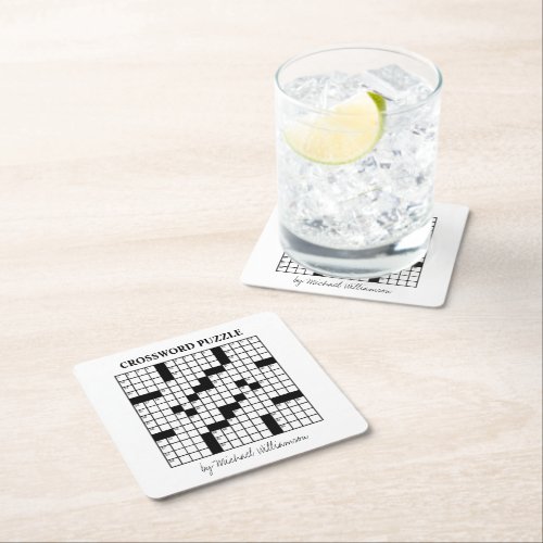 Funny Personalized Black White Crossword Puzzle Square Paper Coaster