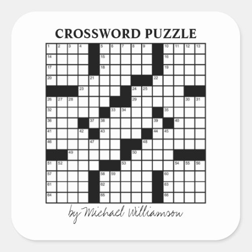 Funny Personalized Black White Crossword Puzzle Square Sticker