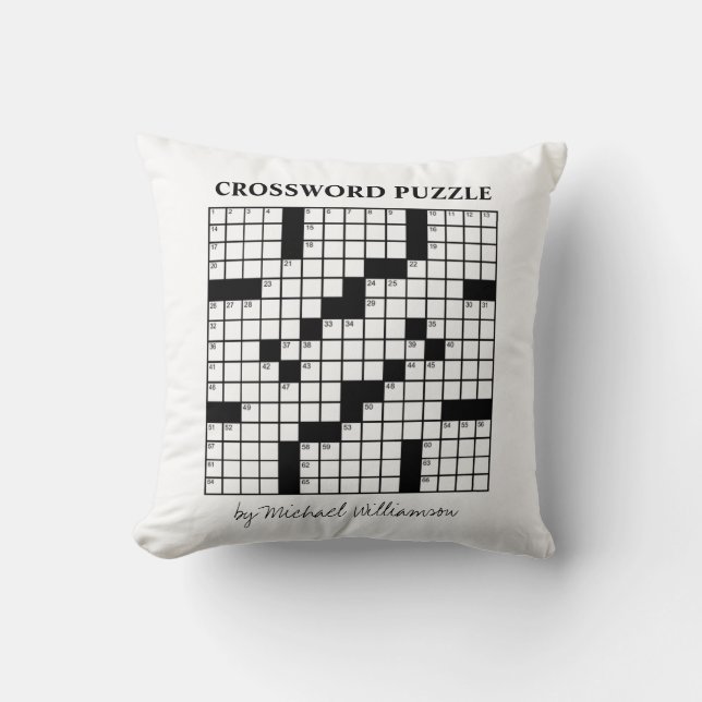 Funny Personalized Black White Crossword Puzzle Throw Pillow (Front)
