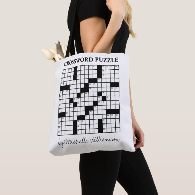 Funny Personalized Black White Crossword Puzzle Tote Bag (Close Up)
