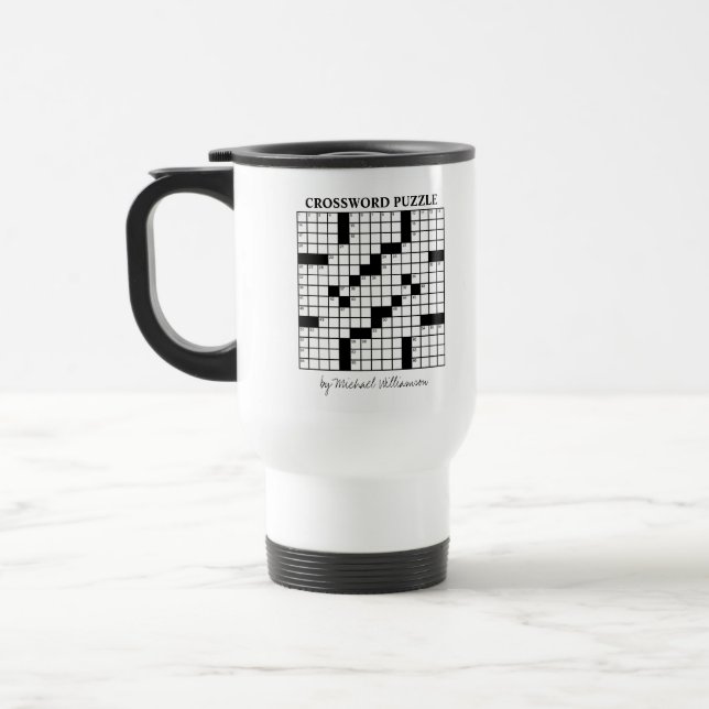 Funny Personalized Black White Crossword Puzzle Travel Mug (Left)