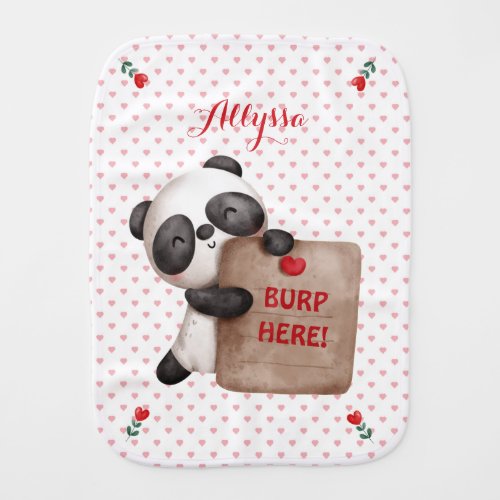 Funny Personalized BURP HERE Panda Bear   Baby Burp Cloth