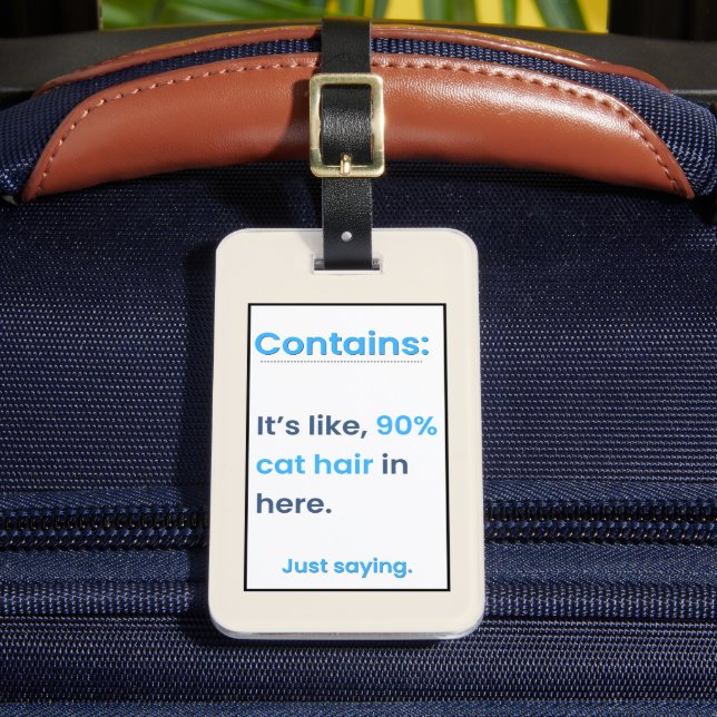 Funny Personalized Cat Parent Luggage Tag Blue (Front Insitu 2)