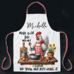 Funny Personalized Chicken Saying Apron<br><div class="desc">APRONS
Funny Personalized Chicken Saying
Quotes/Sayings
Modern/Fun
Customizable/Trendy</div>