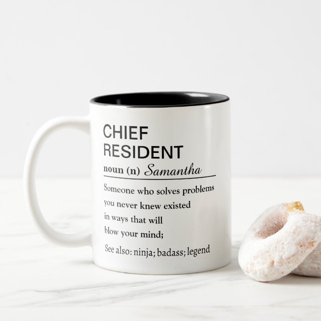 Funny Personalized Chief Resident Definition Two-Tone Coffee Mug (With Donut)