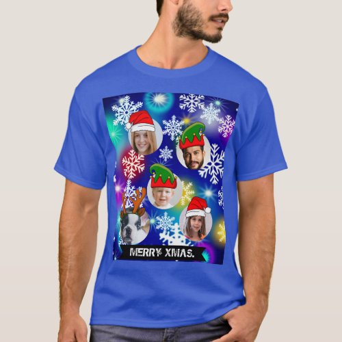 Funny personalized Christmas hats photo in hole T_Shirt