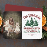 Funny Personalized Christmas Tree Cute Photo Red Holiday Card<br><div class="desc">Spread holiday cheer and laughter with our Funny Personalized Christmas Tree Cute Photo Red Holiday Card. This adorable one-photo Christmas card is perfect for families who love adding a humorous twist to their festive greetings. Featuring a playful caption like "Treetops glisten, children listen to absolutely nothing, " this card brings...</div>