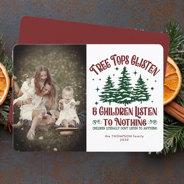 Funny Personalized Christmas Tree Cute Photo Red Holiday Card (Creator Uploaded)
