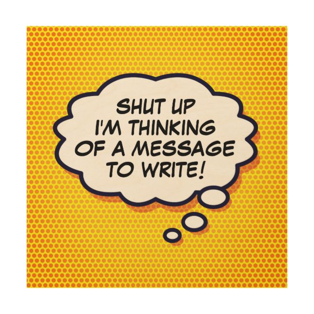 Funny Personalized Comic Book Think Bubble Wood Wall Art (Front)