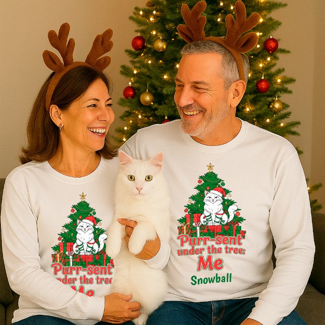 Funny Personalized  Cute Cat Holiday Custom Gift T-Shirt (Creator Uploaded)
