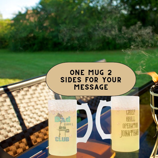 Funny Personalized Dad Club Chief Grill Operator  Frosted Glass Beer Mug (Creator Uploaded)