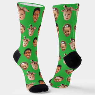 Funny Personalized Dad of 3 Kids Photo Green Socks
