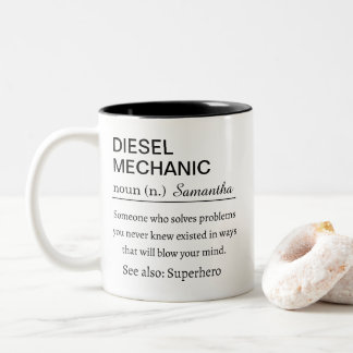 Funny Personalized Diesel Mechanic Definition Two-Tone Coffee Mug