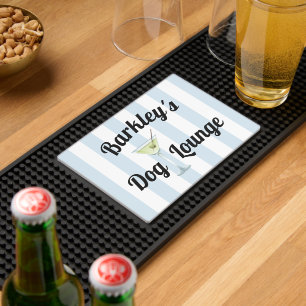 Funny Personalized Dog Lounge Blue Stripes Bar Mat