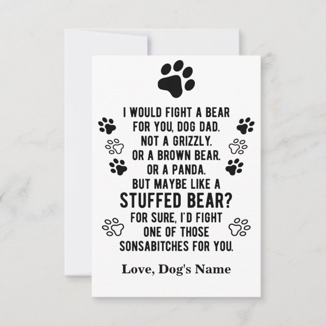 Funny Personalized Fight A Bear For You Dog Dad Thank You Card (Front)