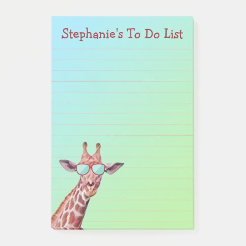 Funny Personalized Giraffe To Do List on Blue  Post_it Notes