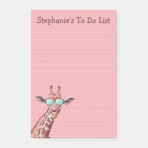 Funny Personalized Giraffe To Do List on Pink Post_it Notes