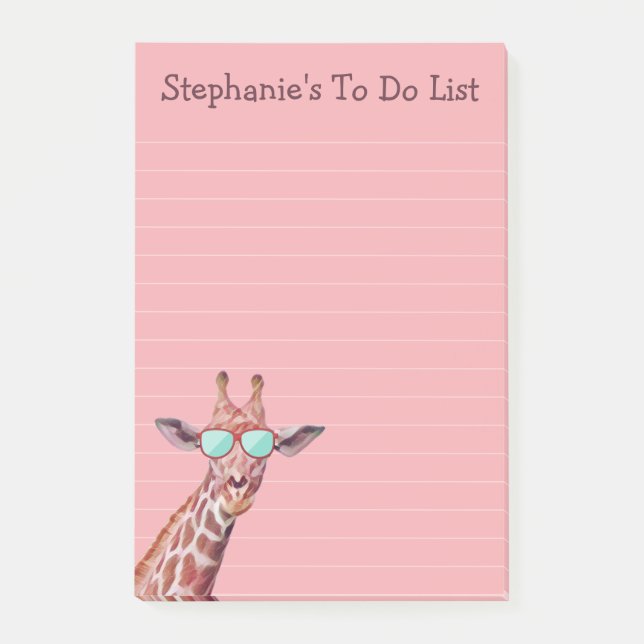 Funny Personalized Giraffe To Do List on Pink Post-it Notes (Front)