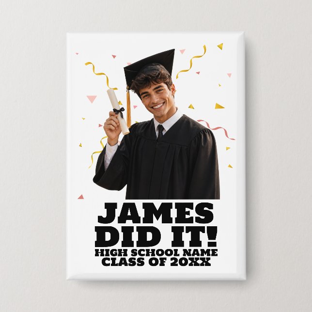 Funny Personalized Graduation Party Custom Photo Button (Front)