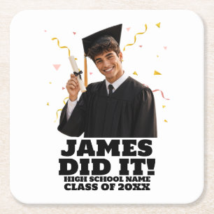 Funny Personalized Graduation Party Custom Photo Square Paper Coaster