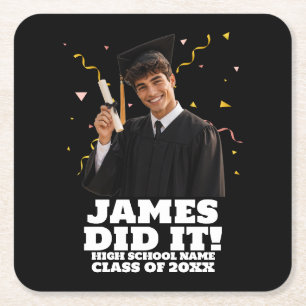 Funny Personalized Graduation Party Custom Photo Square Paper Coaster