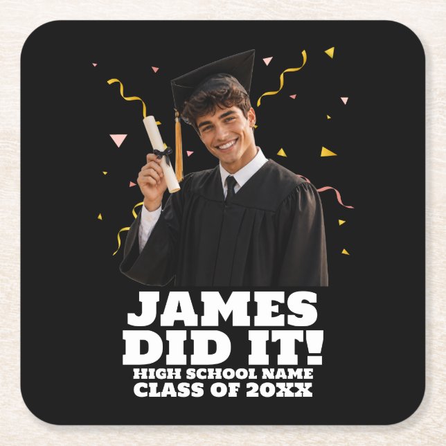 Funny Personalized Graduation Party Custom Photo Square Paper Coaster (Front)