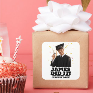 Funny Personalized Graduation Party Custom Photo Square Sticker