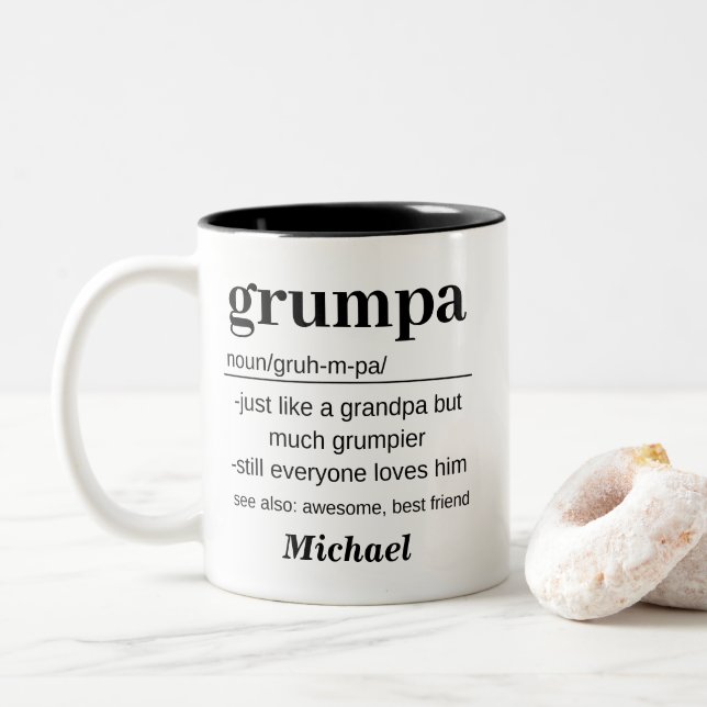 Funny Personalized Grumpa Definition Two-Tone Coffee Mug (With Donut)