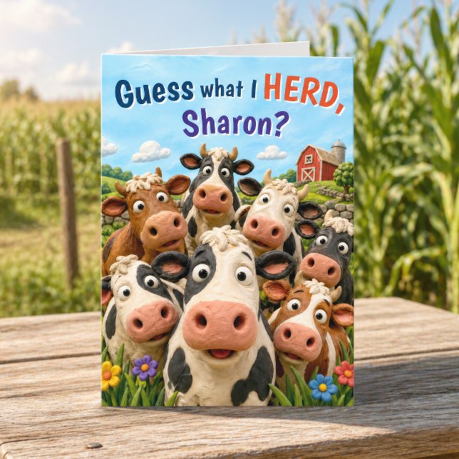 Funny Personalized Herd Cow Pun Birthday Card (Creator Uploaded)