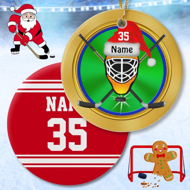 Funny Personalized Hockey Christmas Ornaments (Funny Hockey Christmas Tree Ornaments. Hockey player christmas ornaments. Cheap hockey team gifts.)