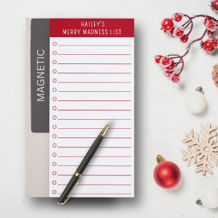 Funny Personalized Holiday Merry Madness Checklist Magnetic Notepad