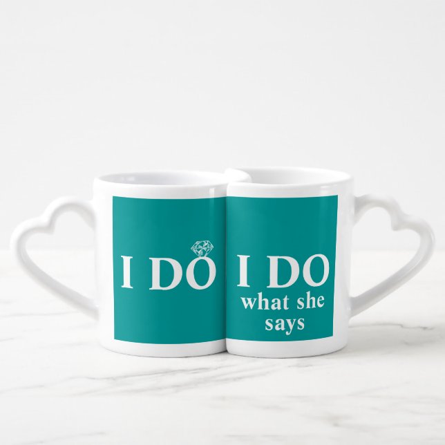 Funny Personalized "I Do" Wedding Anniversary Coffee Mug Set (Front Nesting)