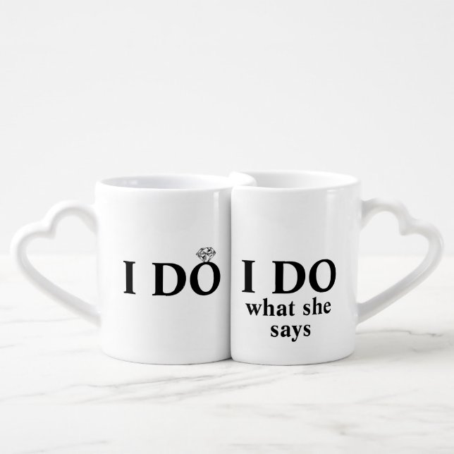 Funny Personalized "I Do" Wedding or Anniversary Coffee Mug Set (Front Nesting)
