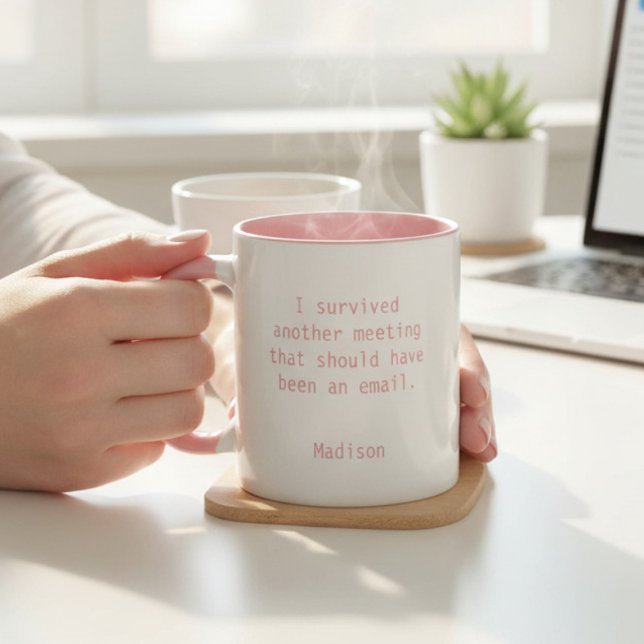 Funny Personalized I Survived Office Meeting Two-Tone Coffee Mug (Creator Uploaded)