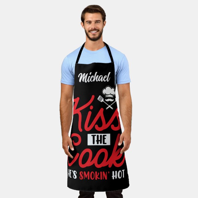Funny Personalized Kiss The Cook Apron (Worn)