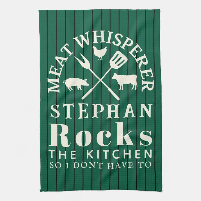 Funny personalized Kitchen Meat Whisperer Green Towel (Vertical)
