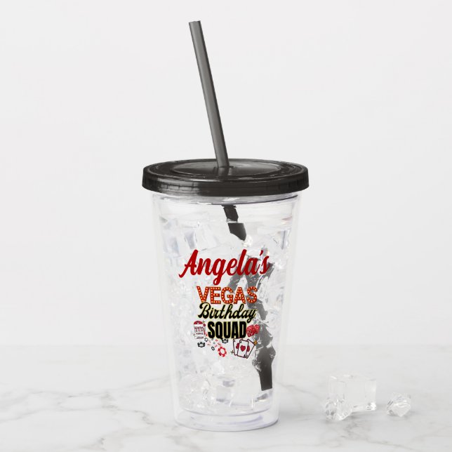 Funny Personalized Las Vegas Birthday Party Squad  Acrylic Tumbler (Front Ice)