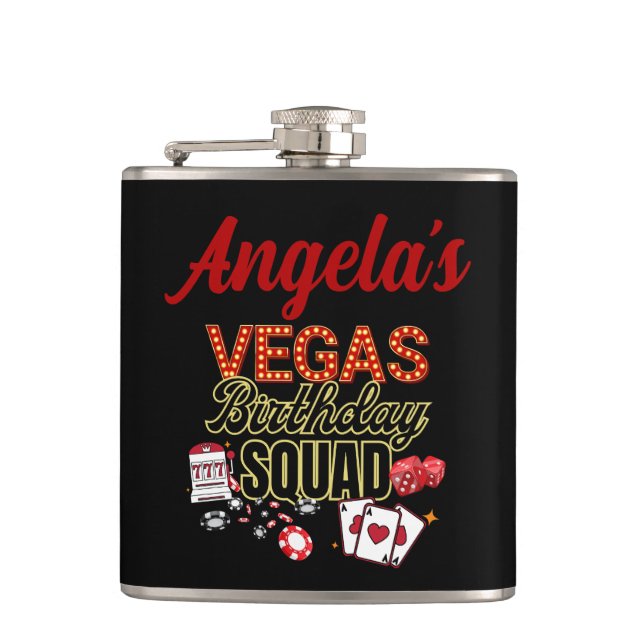 Funny Personalized Las Vegas Birthday Party Squad  Flask (Front)