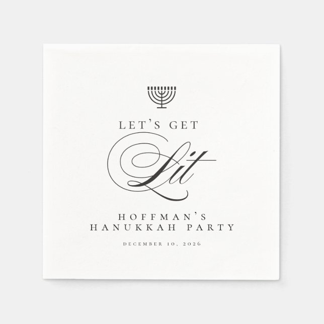 Funny Personalized Lit Hanukkah Party Cocktail Napkins (Front)