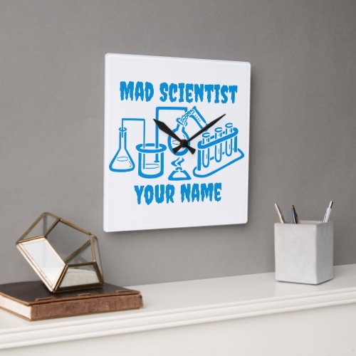 Funny Personalized Mad Scientist Square Wall Clock